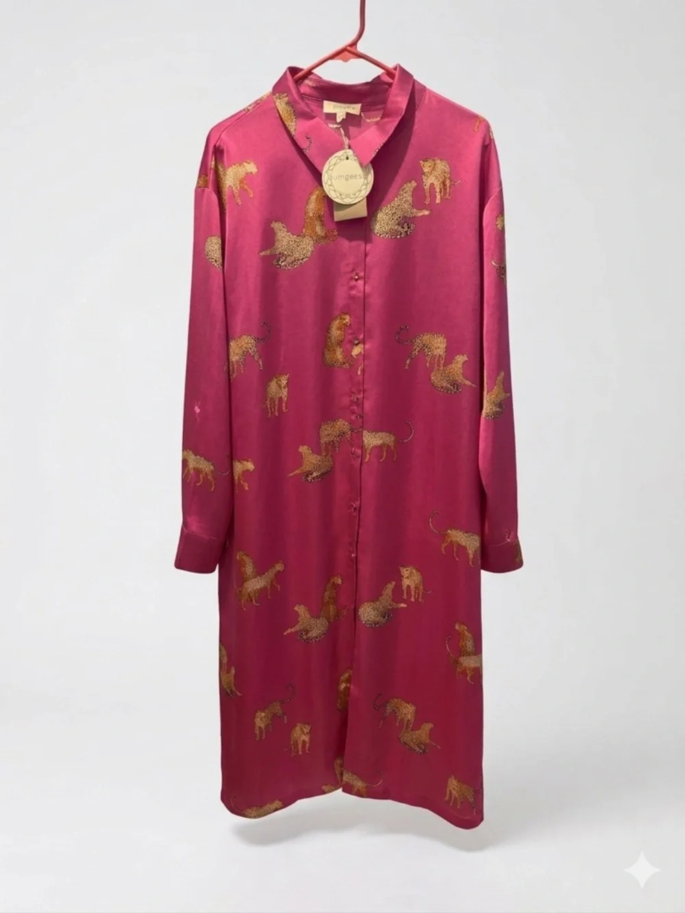 Umgee Hot Pink Satin Leopard Shirt Dress Size 1XL NWT - Picture 6 of 7